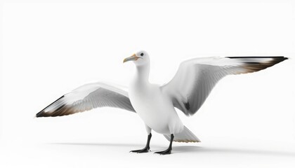 Fototapeta premium White Seagull with Spread Wings on White Background