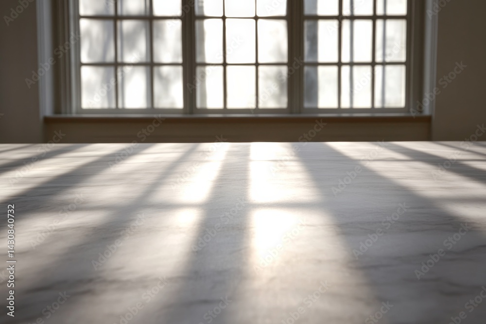 Aufkleber luxurious white marble table with subtle gray veining is illuminated by natural light, creating eleg
