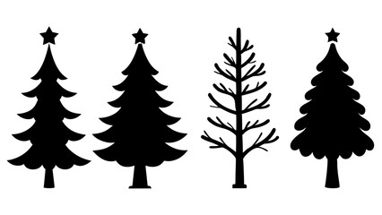 set of christmas tree silhouette vector on white background