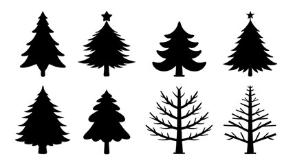 set of christmas tree silhouette vector on white background