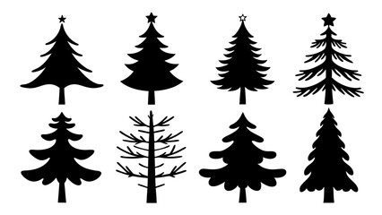 set of christmas tree silhouette vector on white background