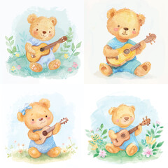 Cute Bear Playing Guitar Clipart | Fun Teddy Bear Art

