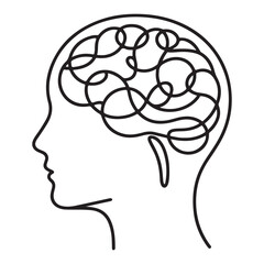 Complex Thinking Silhouette Brain Illustration Vector Line Drawing
