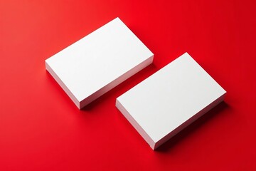 Two blank business cards on bright red background, minimalistic design, minimalistic, vibrant