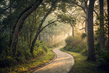 Obraz premium Sunlit Forest Pathway