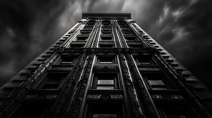 Gothic Architecture Under a Stormy Sky: A Black and White Masterpiece