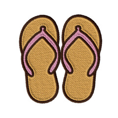 Cute pink flip-flops clipart in embroidery style. Perfect for beach scenes, summer fashion, vacation graphics, and tropical design. Soft stitched effect and playful look