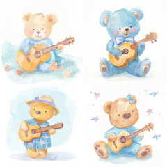 Playful Teddy Bear Guitar Clipart for Kids’ Crafts

