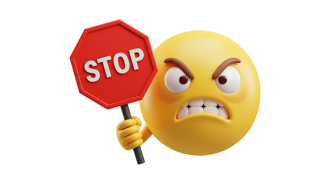 Angry Emoji Demanding Compliance with Stop Sign for Urgent Announcement