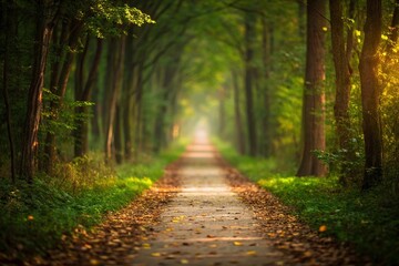 Naklejka premium Sunlit Forest Pathway