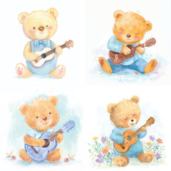 Cute Bear Playing Guitar Clipart | Fun Teddy Bear Art

