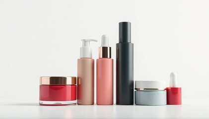 Obraz premium Set of assorted cosmetic containers, pure white setting, simple, packaging