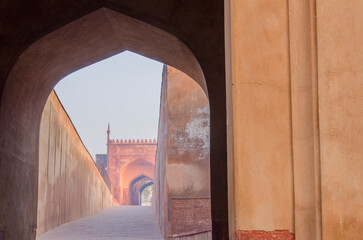 Beautiful architecture of Red Fort in Agra, Uttar Pradesh, India.