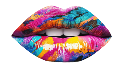 Colorful glossy lips collage isolated on transparent background. PNG