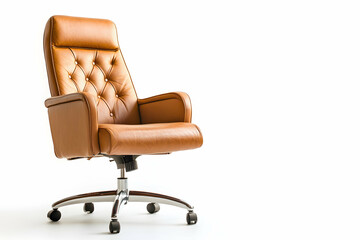 Fototapeta premium Luxurious Leather Office Chair with Tilt Mechanism in Sharp Focus