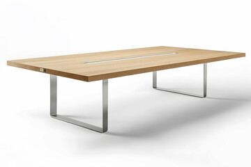 Modern Rectangular Conference Table with Power Outlets on White Background