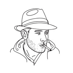 Man Smoking Silhouette - Simple Line Smoke Art - man smoking silhouette - man smoking vector - man smoking doodle - smoking illustration - man smoking line art

