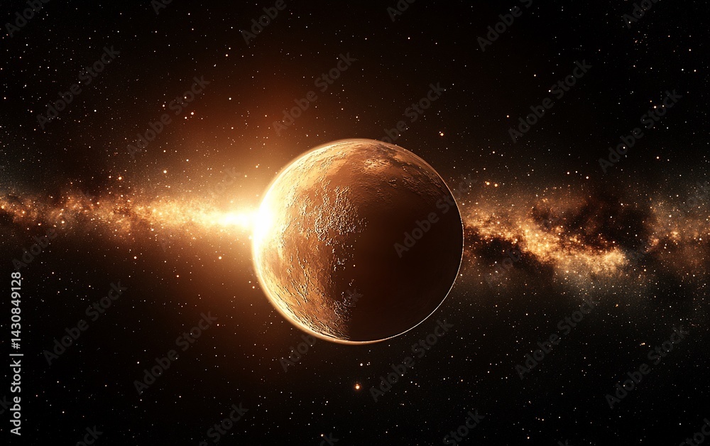 Wall mural glowing planet in a star field, with cosmic dust and light creating a celestial spectacle