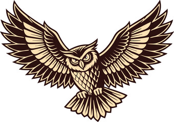 Obraz premium Majestic Owl in Flight Vector Art – Stylized Bird of Prey with Spread Wings, Piercing Eyes & Fantasy Inspired Design 