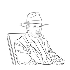 Man Smoking Silhouette - Creative Line Sketch - man smoking silhouette - man smoking vector - man smoking doodle - smoking illustration - man smoking line art

