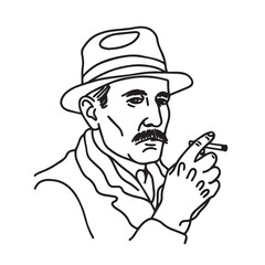 Man Smoking Silhouette - Minimal Line Art Drawing - man smoking silhouette - man smoking vector - man smoking doodle - smoking illustration - man smoking line art

