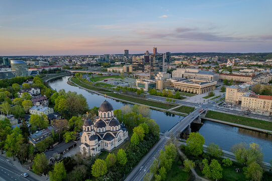 Aerial spring view of Lithuanian parliament (Seimas) in Vilnius, Lithuania