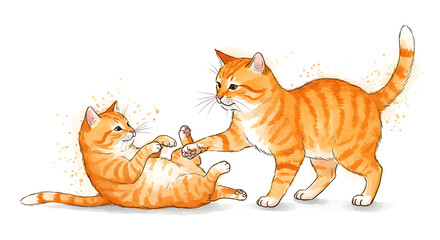 Fototapeta premium Playful orange tabby kittens engage in a spirited wrestling match art