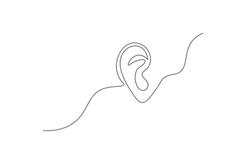 Ear continuous one line art drawing of isolated outline vector illustration
