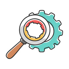 magnifying glass with gear icon, magnifying glass with gear vector illustration-simple illustration of magnifying glass with gear, perfect for magnifying glass with gear logos and icons
