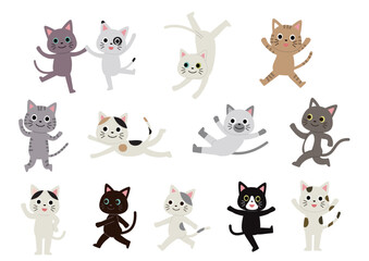 Fototapeta premium いろんなポーズのいろんな猫のイラストセット