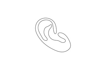 Ear continuous one line art drawing of isolated outline vector illustration
