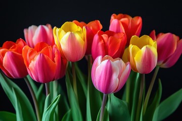 Fototapeta premium Bouquet of colorful spring tulip blooms