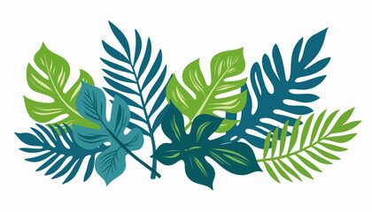 Abstract tropical leaves with geometric patterns on white background, nature design