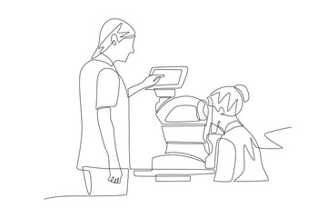 Doctors use ID-FROM to patients. AI-powered health tools concept one-line drawing