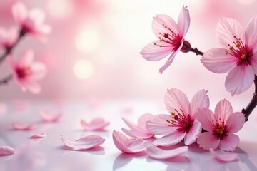 Obraz premium Soft pastel sakura, scattered petals, gentle floral design, elegant, pink, light pink