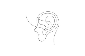 Ear continuous one line art drawing of isolated outline vector illustration
