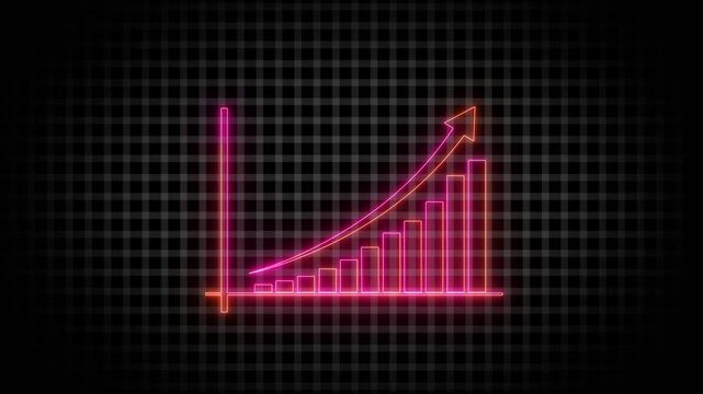 Animated Neon line Business graph. growth business concept. Business graph show increase business. Growth business, success business, invest business success concept.