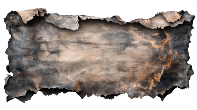 old paper with burnt edges isolated on white background 