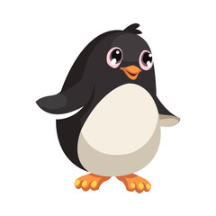Penguin with Big Eyes and Happy Expression – Vector Illustration