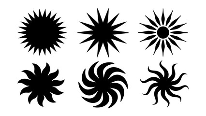 set of starburst or sunburst silhouette vector on white background