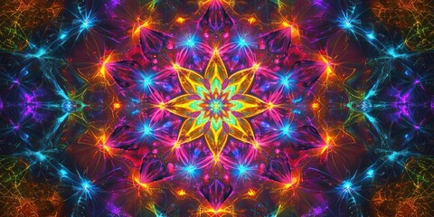 Fototapeta premium A vibrant, kaleidoscopic pattern with endless loops and bright, glowing accents