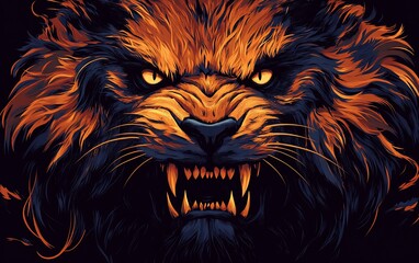 Fototapeta premium Fierce beast with glowing eyes and sharp fangs