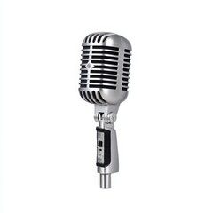 Vintage microphone, silver isolated on white background