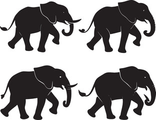 Set of different type  Elephant running silhouette vector illustration isolated on white background