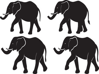 Set of different type  Elephant running silhouette vector illustration isolated on white background