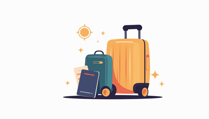 Minimalist travel scene with suitcase and passport, journey concept