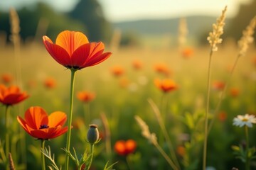 Obraz premium Close-up of blooming wild carrot among brown meadow grasses, bloom, organic