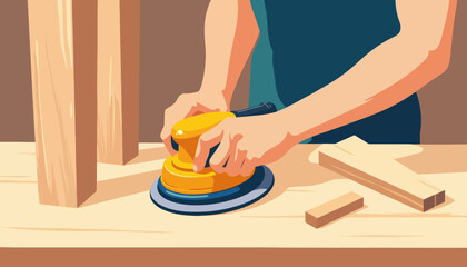 Woodworker sanding wooden legs for a table, craftsmanship in action