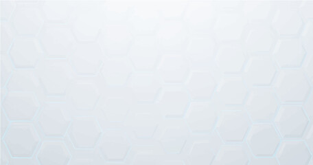 Design a futuristic vector background featuring interlocking hexagons in a honeycomb layout. Use a gradient of soft whites and silvers with glowing neon blue edges for a tech-inspired aesthetic. 