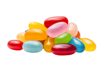 A colorful pile of jelly beans in various colors on a transparent background in a studio shot view png